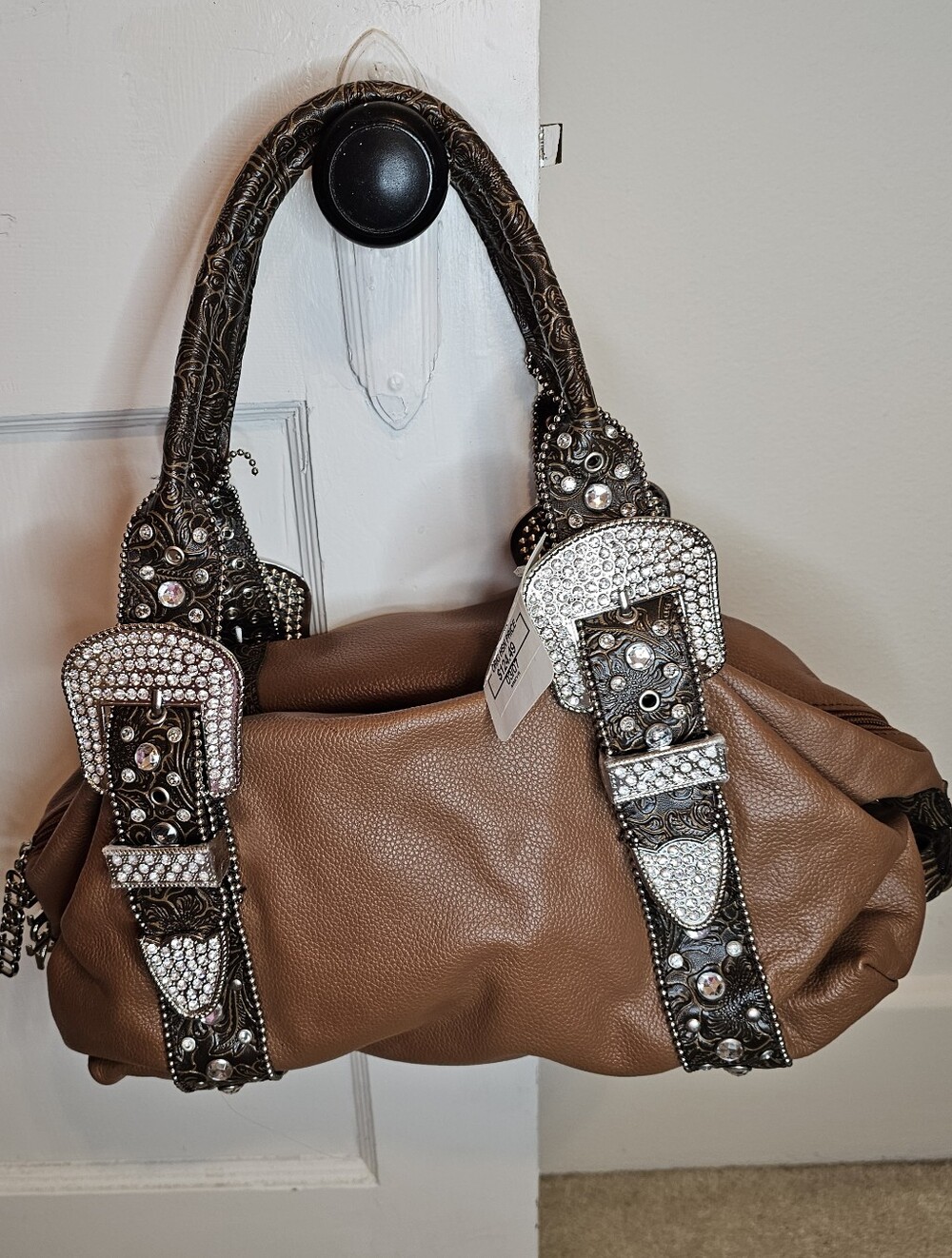 Y2K brand Charm and Luck Brown Leather Purse Bag Bling Buckles